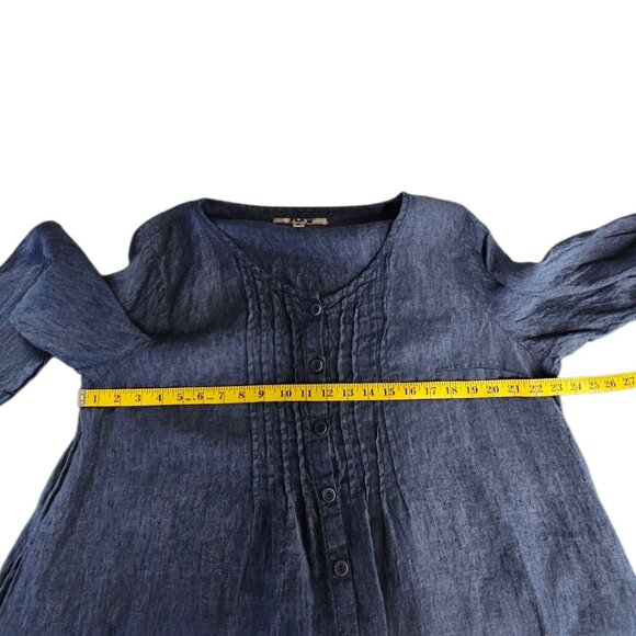 FLAX Womens Button Front 100% Linen Blouse, Tunic, Scoop Neck, Lagenlook, M - Picture 6 of 8